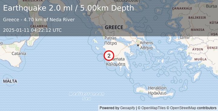 Earthquake SOUTHERN GREECE (2.0 ml) (2025-01-11 04:22:12 UTC)