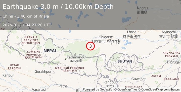 Earthquake WESTERN XIZANG (3.0 m) (2025-01-11 04:27:20 UTC)