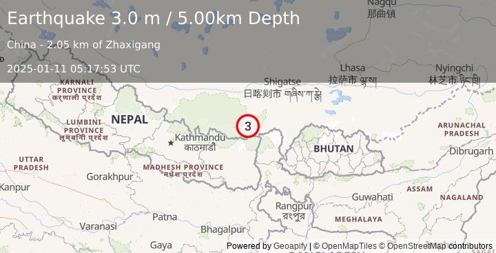 Earthquake WESTERN XIZANG (3.0 m) (2025-01-11 05:17:53 UTC)