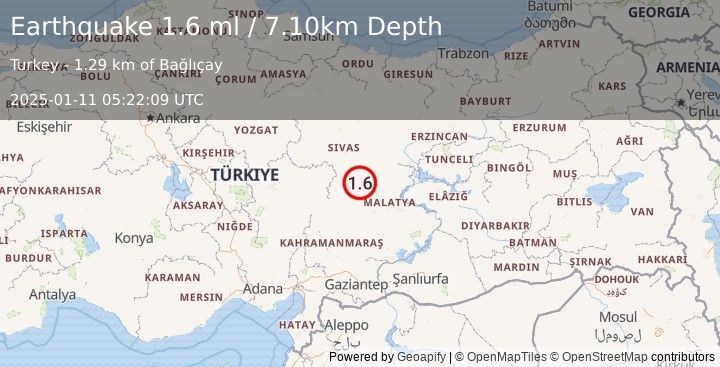 Earthquake CENTRAL TURKEY (1.6 ml) (2025-01-11 05:22:09 UTC)