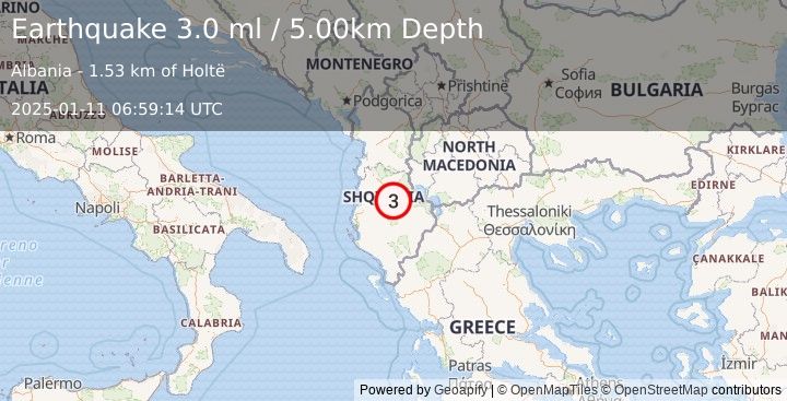 Earthquake ALBANIA (2.8 ml) (2025-01-11 06:59:14 UTC)