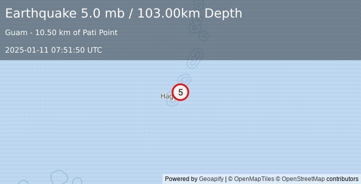 Earthquake GUAM REGION (5.0 mb) (2025-01-11 07:51:50 UTC)