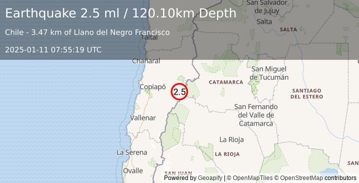 Earthquake ATACAMA, CHILE (2.5 ml) (2025-01-11 07:55:19 UTC)