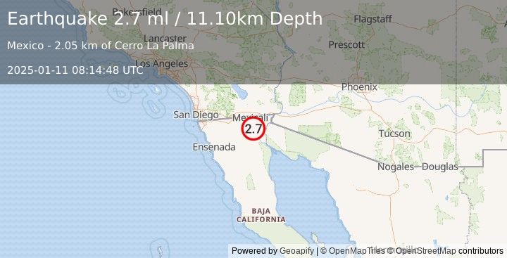 Earthquake BAJA CALIFORNIA, MEXICO (2.7 ml) (2025-01-11 08:14:48 UTC)