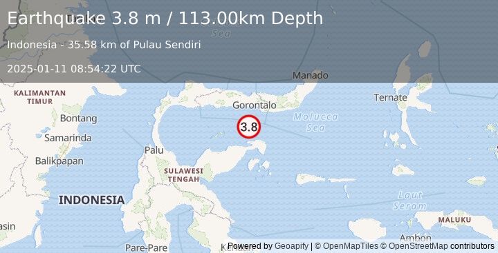 Earthquake SULAWESI, INDONESIA (3.8 m) (2025-01-11 08:54:22 UTC)