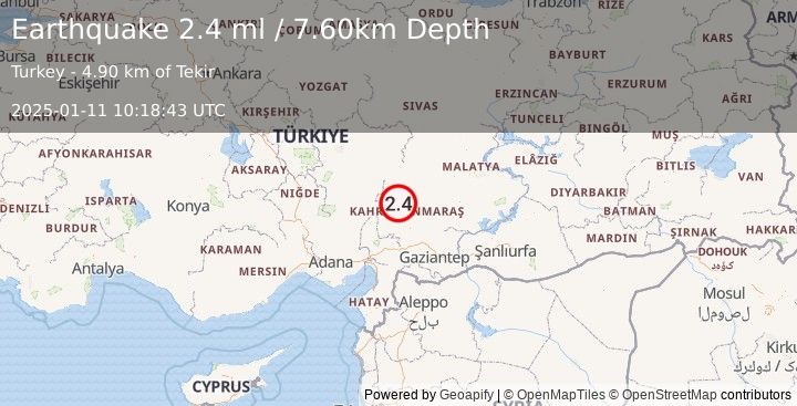 Earthquake CENTRAL TURKEY (2.4 ml) (2025-01-11 10:18:43 UTC)