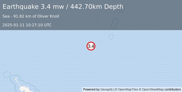 Earthquake SOUTH OF KERMADEC ISLANDS (3.4 mw) (2025-01-11 10:27:10 UTC)