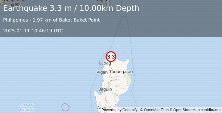 Earthquake LUZON, PHILIPPINES (3.3 m) (2025-01-11 10:46:19 UTC)