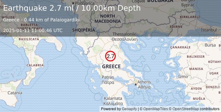 Earthquake GREECE (2.7 ml) (2025-01-11 11:00:46 UTC)