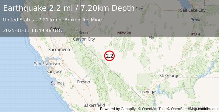 Earthquake NEVADA (2.2 ml) (2025-01-11 11:49:48 UTC)