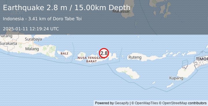 Earthquake SUMBAWA REGION, INDONESIA (2.8 m) (2025-01-11 12:19:24 UTC)