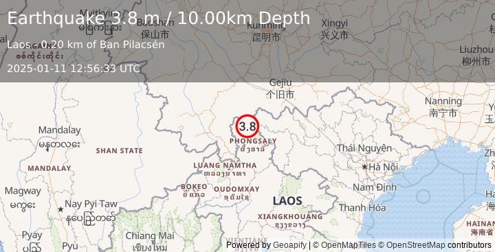 Earthquake CHINA-LAOS-VIETNAM BORDER REGION (3.8 m) (2025-01-11 12:56:33 UTC)