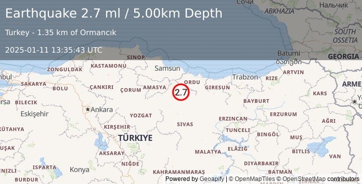 Earthquake CENTRAL TURKEY (2.7 ml) (2025-01-11 13:35:43 UTC)