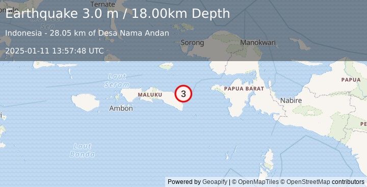 Earthquake SERAM, INDONESIA (3.0 m) (2025-01-11 13:57:48 UTC)