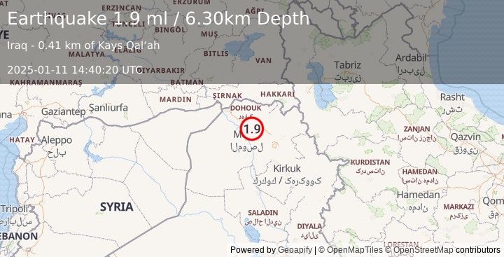 Earthquake IRAQ (1.9 ml) (2025-01-11 14:40:20 UTC)