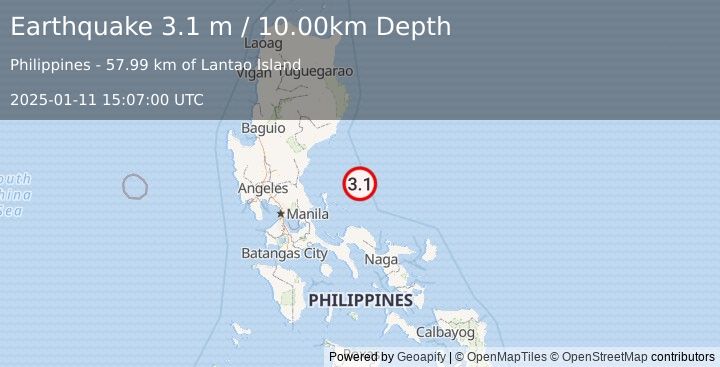 Earthquake PHILIPPINE ISLANDS REGION (3.1 m) (2025-01-11 15:07:00 UTC)