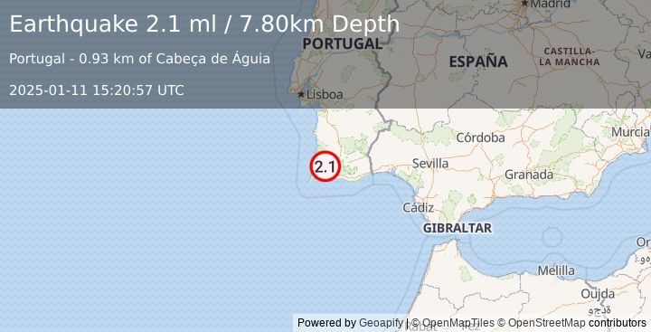 Earthquake PORTUGAL (2.1 ml) (2025-01-11 15:20:57 UTC)