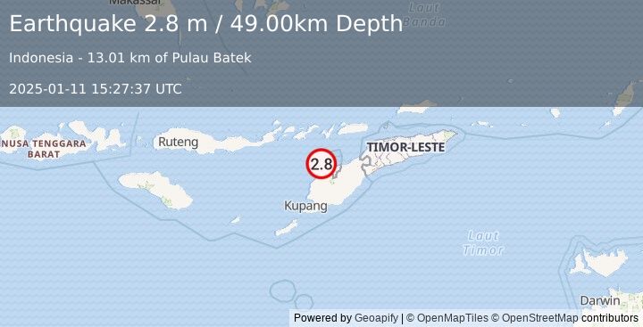 Earthquake TIMOR REGION, INDONESIA (2.8 m) (2025-01-11 15:27:37 UTC)