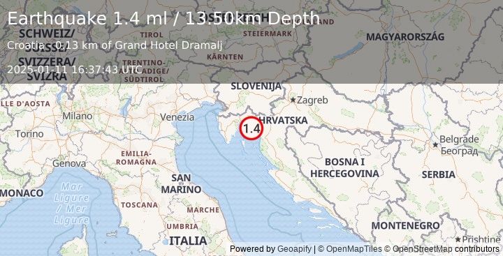 Earthquake CROATIA (1.4 ml) (2025-01-11 16:37:43 UTC)