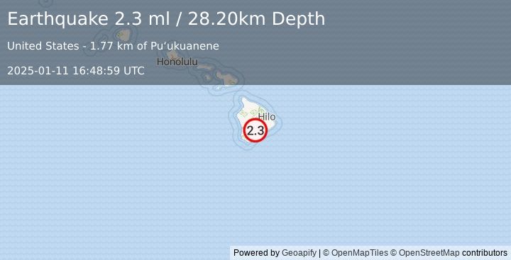 Earthquake ISLAND OF HAWAII, HAWAII (2.3 ml) (2025-01-11 16:48:59 UTC)