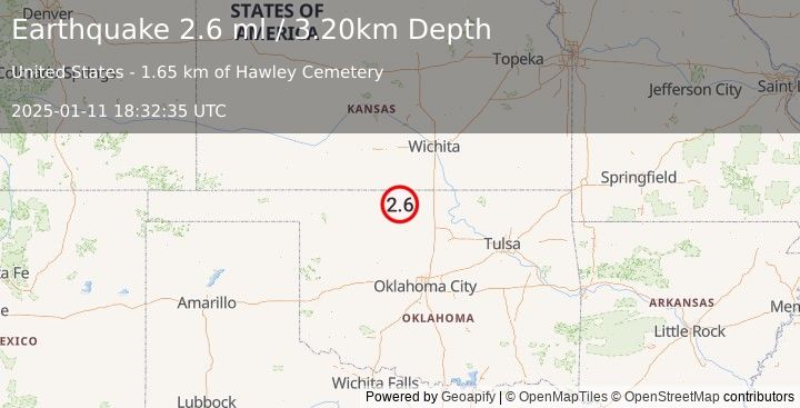 Earthquake OKLAHOMA (2.6 ml) (2025-01-11 18:32:35 UTC)