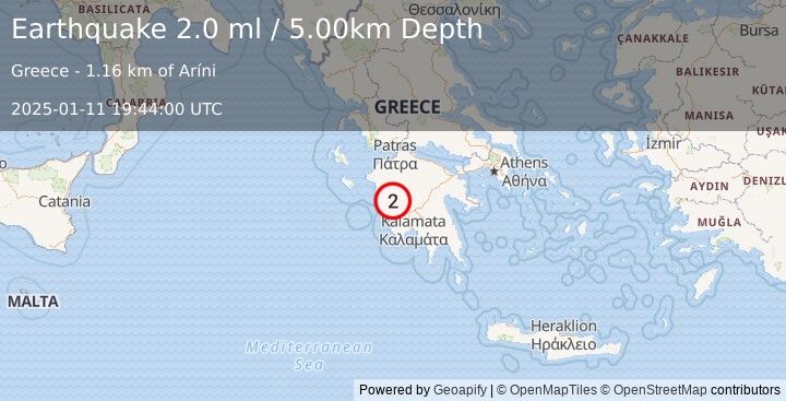 Earthquake SOUTHERN GREECE (2.0 ml) (2025-01-11 19:44:00 UTC)