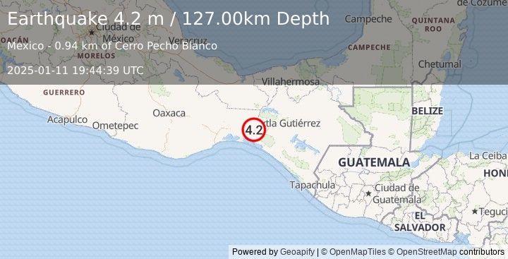 Earthquake CHIAPAS, MEXICO (4.2 m) (2025-01-11 19:44:39 UTC)