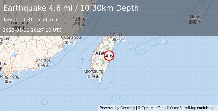 Earthquake TAIWAN (4.6 ml) (2025-01-11 20:27:10 UTC)