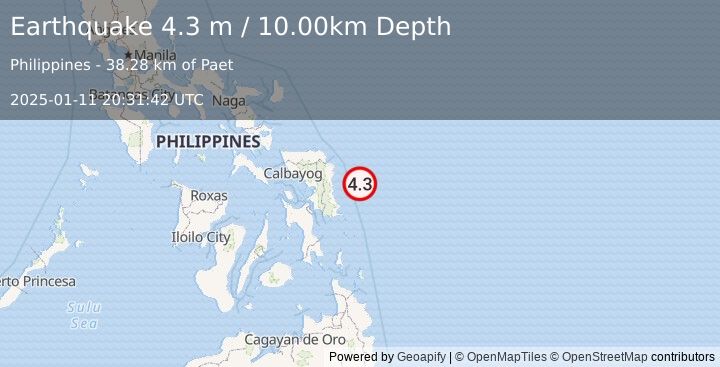 Earthquake PHILIPPINE ISLANDS REGION (4.3 m) (2025-01-11 20:31:42 UTC)