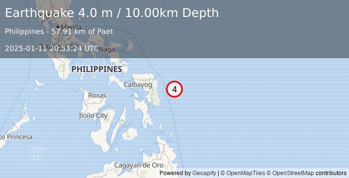 Earthquake PHILIPPINE ISLANDS REGION (4.0 m) (2025-01-11 20:53:24 UTC)