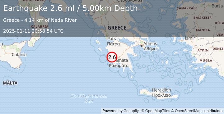 Earthquake SOUTHERN GREECE (2.6 ml) (2025-01-11 20:58:54 UTC)