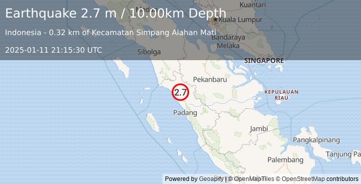 Earthquake SOUTHERN SUMATRA, INDONESIA (2.7 m) (2025-01-11 21:15:30 UTC)