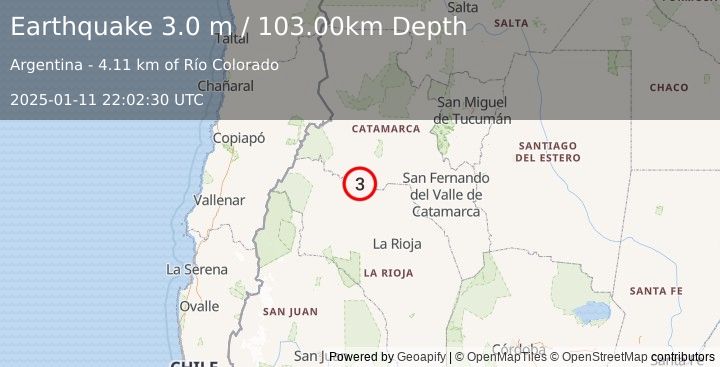 Earthquake CATAMARCA, ARGENTINA (3.0 m) (2025-01-11 22:02:30 UTC)