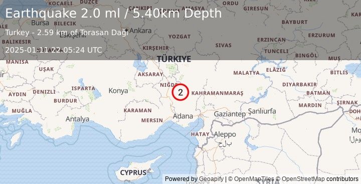 Earthquake CENTRAL TURKEY (2.0 ml) (2025-01-11 22:05:24 UTC)