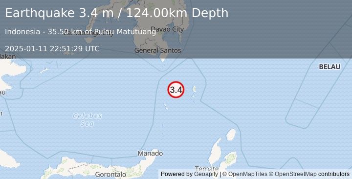 Earthquake KEPULAUAN TALAUD, INDONESIA (3.4 m) (2025-01-11 22:51:29 UTC)