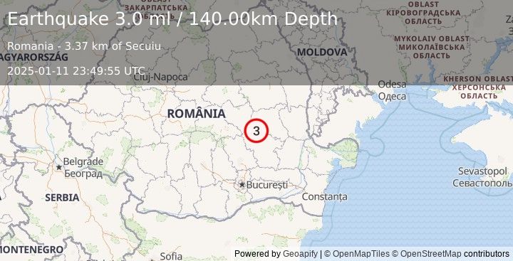 Earthquake ROMANIA (3.0 ml) (2025-01-11 23:49:55 UTC)