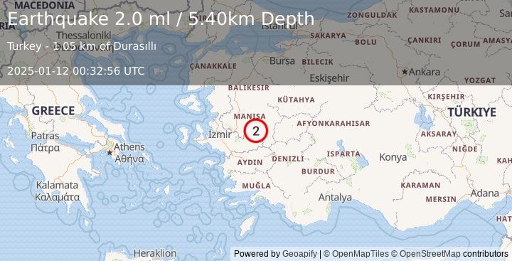 Earthquake WESTERN TURKEY (2.0 ml) (2025-01-12 00:32:56 UTC)