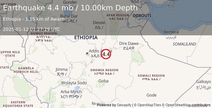 Earthquake ETHIOPIA (4.4 mb) (2025-01-12 01:27:29 UTC)