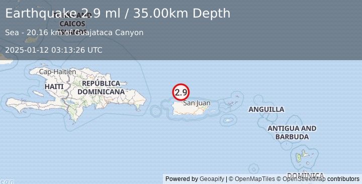 Earthquake PUERTO RICO REGION (2.9 ml) (2025-01-12 03:13:26 UTC)