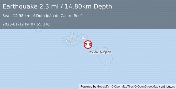 Earthquake AZORES ISLANDS, PORTUGAL (2.3 ml) (2025-01-12 04:07:55 UTC)