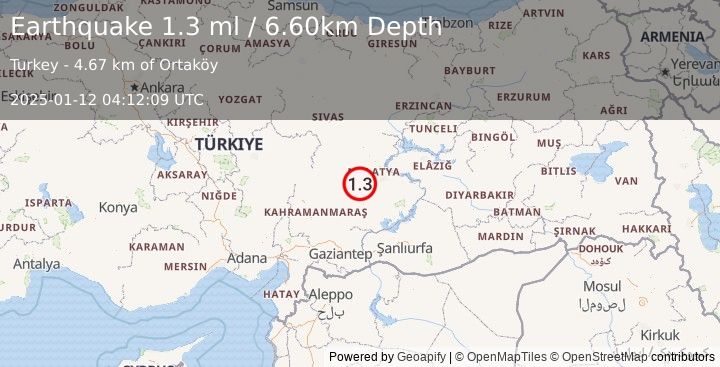 Earthquake CENTRAL TURKEY (1.3 ml) (2025-01-12 04:12:09 UTC)