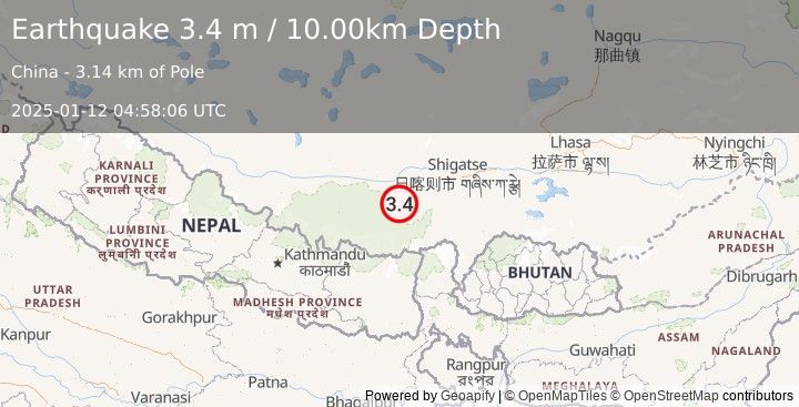 Earthquake WESTERN XIZANG (3.4 m) (2025-01-12 04:58:06 UTC)