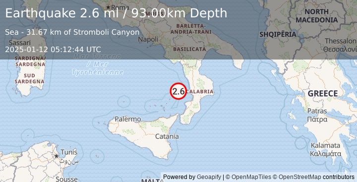 Earthquake SOUTHERN ITALY (2.6 ml) (2025-01-12 05:12:44 UTC)