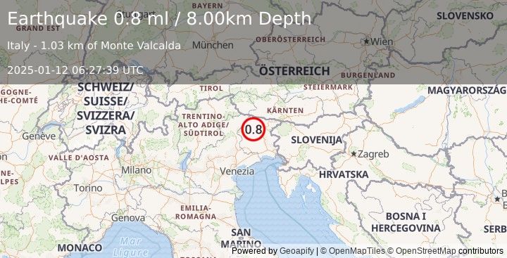 Earthquake NORTHERN ITALY (0.8 ml) (2025-01-12 06:27:39 UTC)