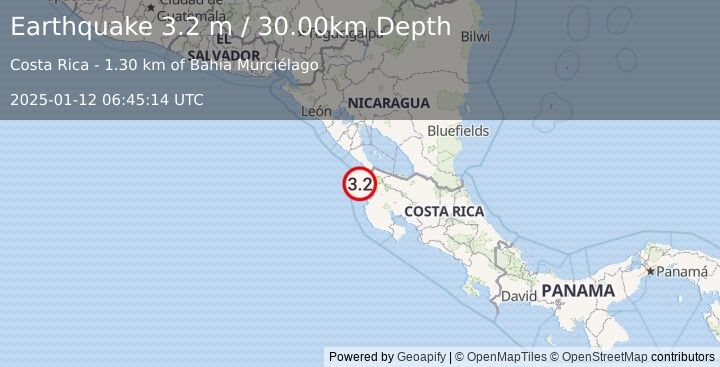 Earthquake COSTA RICA (3.2 m) (2025-01-12 06:45:14 UTC)