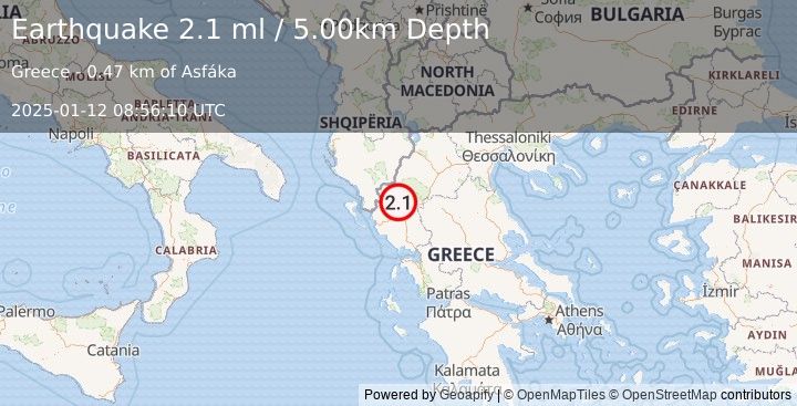 Earthquake GREECE (2.1 ml) (2025-01-12 08:56:10 UTC)