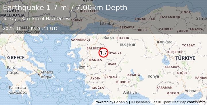 Earthquake WESTERN TURKEY (2.0 ml) (2025-01-12 09:26:42 UTC)