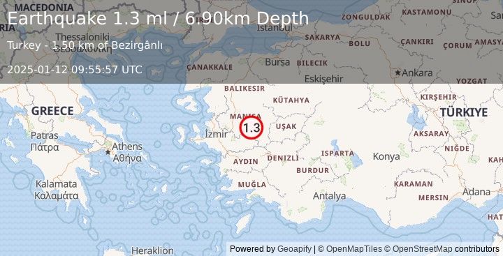 Earthquake WESTERN TURKEY (1.3 ml) (2025-01-12 09:55:57 UTC)