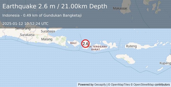 Earthquake LOMBOK REGION, INDONESIA (2.6 m) (2025-01-12 10:52:24 UTC)