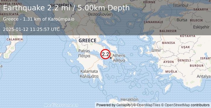 Earthquake GREECE (2.2 ml) (2025-01-12 11:25:57 UTC)